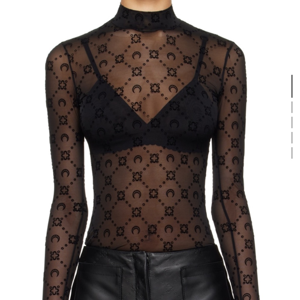 Marine Serre Black Moonogram flocked mesh second skin top XS